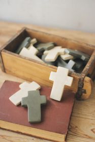 SET OF SIX HAND-CARVED STONE CROSSES - GREY