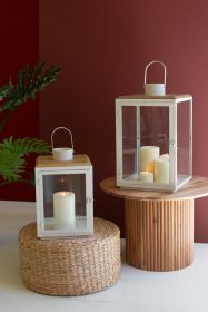 SET OF TWO METAL AND WOOD LANTERNS WITH GLASS SIDES