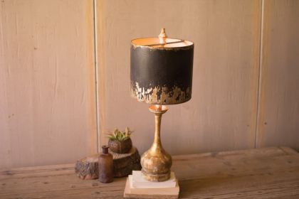 TABLE LAMP - ROUND METAL BASE W BLACK & GOLD METAL SHADE