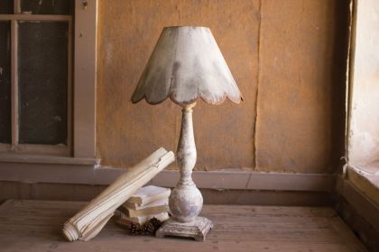 TABLE LAMP - METAL BASE WITH RUSTIC SCALLOPED METAL SHADE