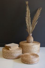 SET OF THREE ROUND SEA GRASS RISERS