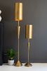 ANTIQUE GOLD FLOOR LAMP WITH METAL BARREL SHADE