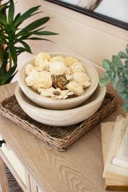 SET OF TWO HAND CARVED ROUND WOODEN BOWLS