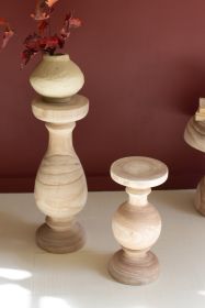 SET OF TWO TURNED WOOD PEDESTALS - NATURAL