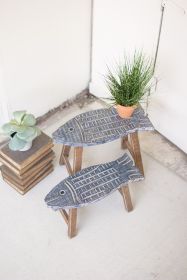 SET OF TWO WOODEN FISH STOOLS