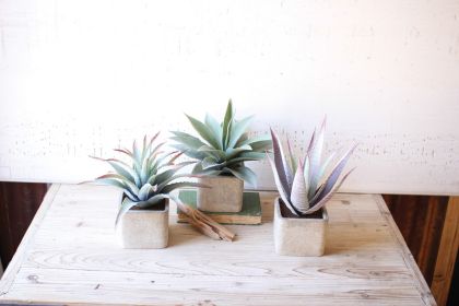 SET OF THREE LARGE ARTIFICIAL SUCCULENTS IN SQUARE POTS