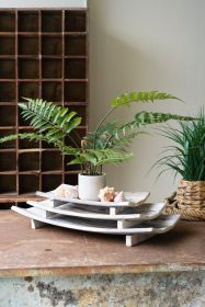 SET OF THREE RECTANGLE CURVED WOODEN BOWLS