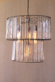 TWO TIERED ROUND PENDANT LIGHT WITH GLASS CHIMES