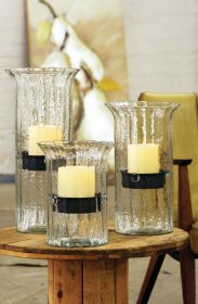 RIBBED GLASS CANDLE CYLINDER W RUSTIC INSERT - LARGE