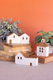 SET OF THREE WHITE WOODEN HOUSES