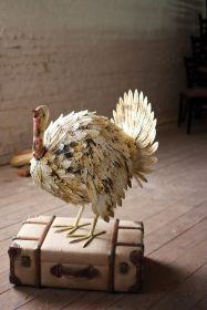 ANTIQUE WHITE PAINTED METAL TURKEY