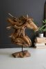 TEAKWOOD HORSE HEAD SCULPTURE WITH IRON BASE