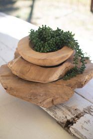 SET OF THREE RUSTIC TEAK BOWLS