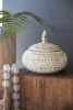 CARVED DECORATIVE CONTAINER WITH LID - NATURAL AND WHITE