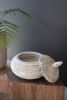 CARVED DECORATIVE CONTAINER WITH LID - NATURAL AND WHITE