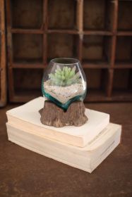 BLOWN GLASS BOWL ON DRIFTWOOD BASE - SMALL