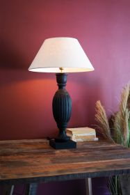 BLACK TURNED MANGO WOOD BLACK TABLE LAMP WITH TAPERED SHADE