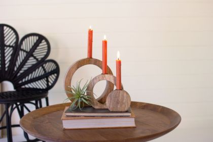 SET OF THREE CIRCLE MANGO WOOD TAPER CANDLE STANDS