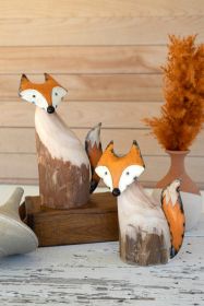 SET OF TWO RECYCLED WOOD AND IRON FOXES