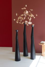 SET OF THREE WAXED BLACK TALL VASES