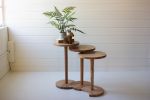 SET OF THREE ACACIA WOOD ROUND SIDE TABLES