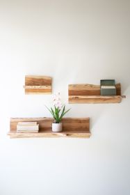 SET OF THREE LIVE-EDGE ACACIA WOOD FLOATING SHELVES