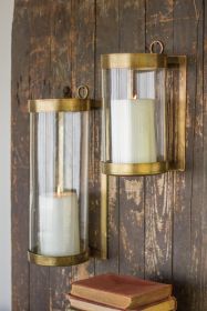 GLASS & BRASS FINISH WALL MOUNTED HURRICANE-LARGE