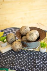 SET OF SIX HAND CARVED MANGO WOOD SPHERES