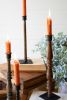 SET 5 RE-PURPOSED WOOD SPINDLE TAPER CANDLE STANDS - ASST