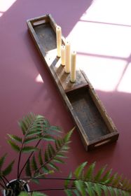 RECYCLED WOODEN TRAY WITH FOUR CANDLE HOLDERS