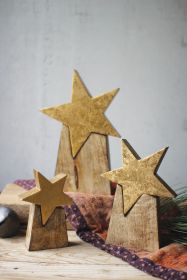 SET OF THREE WOODEN STAR ON BASE