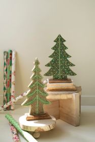 SET OF TWO BEADED WOOD CHRISTMAS TREES