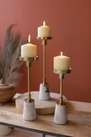 SET OF THREE BRASS TAPER CANDLE HOLDERS WITH MARBLE BASES