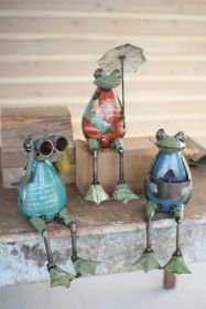 SET OF THREE RECYCLED IRON FROGS